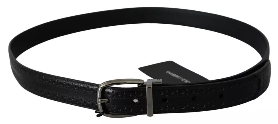 Dolce & Gabbana Dolce & Gabbana Black Leather Silver Metal Buckle Classic Belt/95 cm / 38 Inches/Black