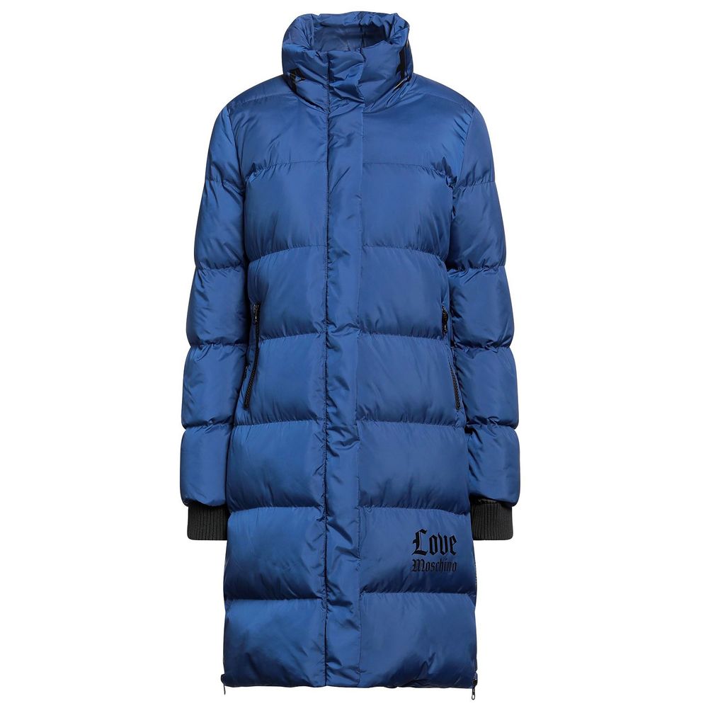 Love Moschino Chic Long Down Jacket with Logo Detail/IT46 | L/Blue