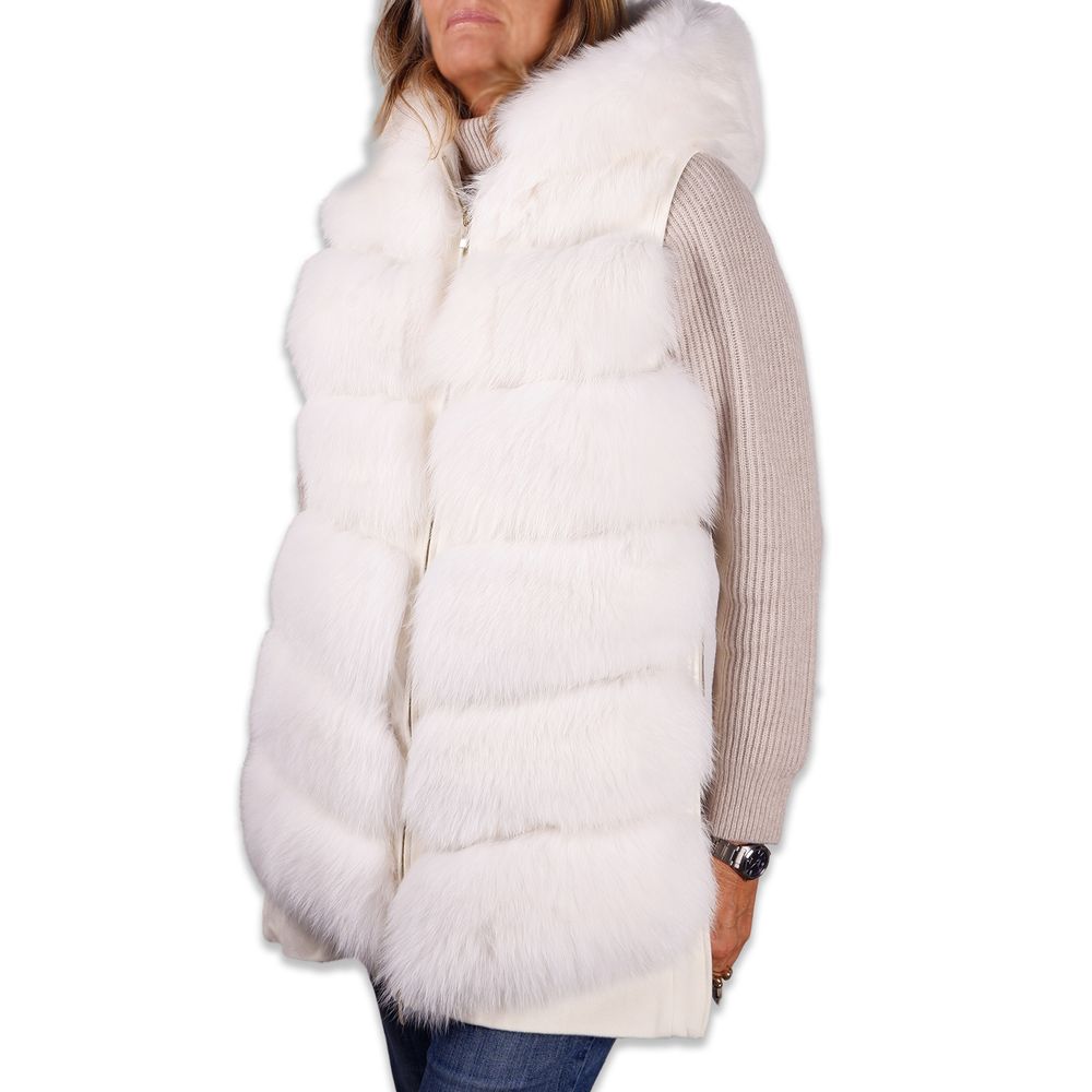 Loro Piana Made in Italy Elegant Sleeveless Wool Coat with Fox Fur Detail/IT42|M/White