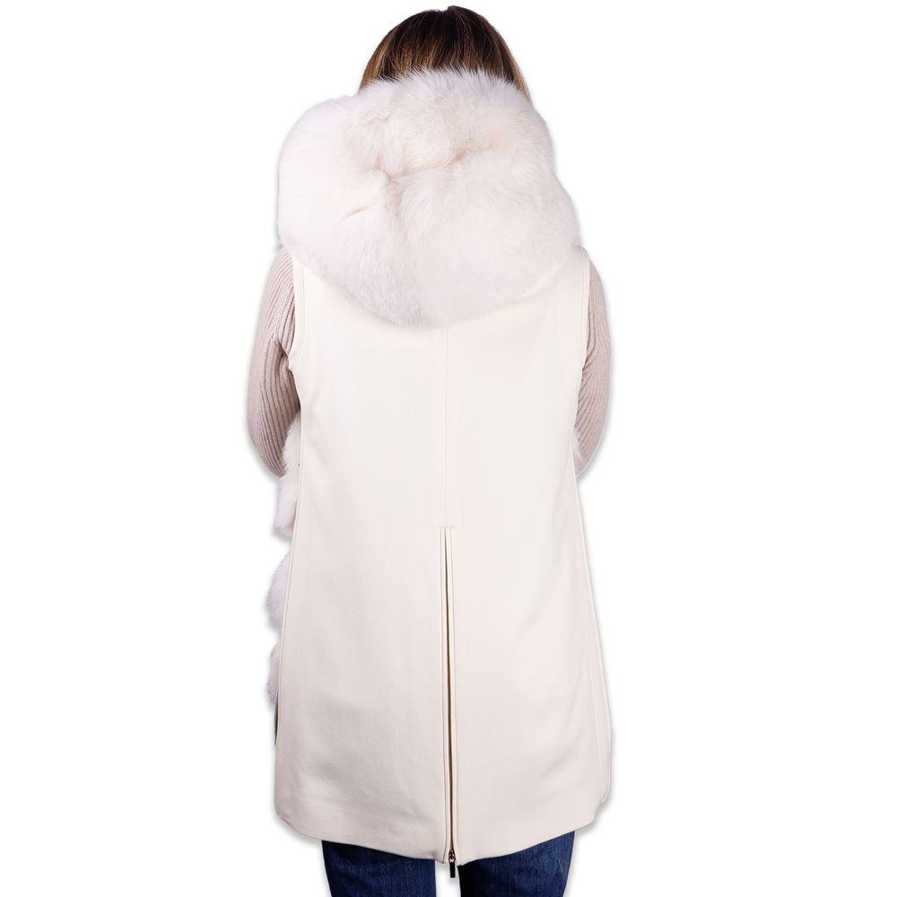 Loro Piana Made in Italy Elegant Sleeveless Wool Coat with Fox Fur Detail/IT42|M/White