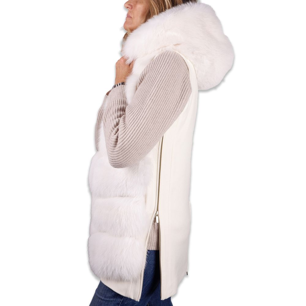 Loro Piana Made in Italy Elegant Sleeveless Wool Coat with Fox Fur Detail/IT42|M/White