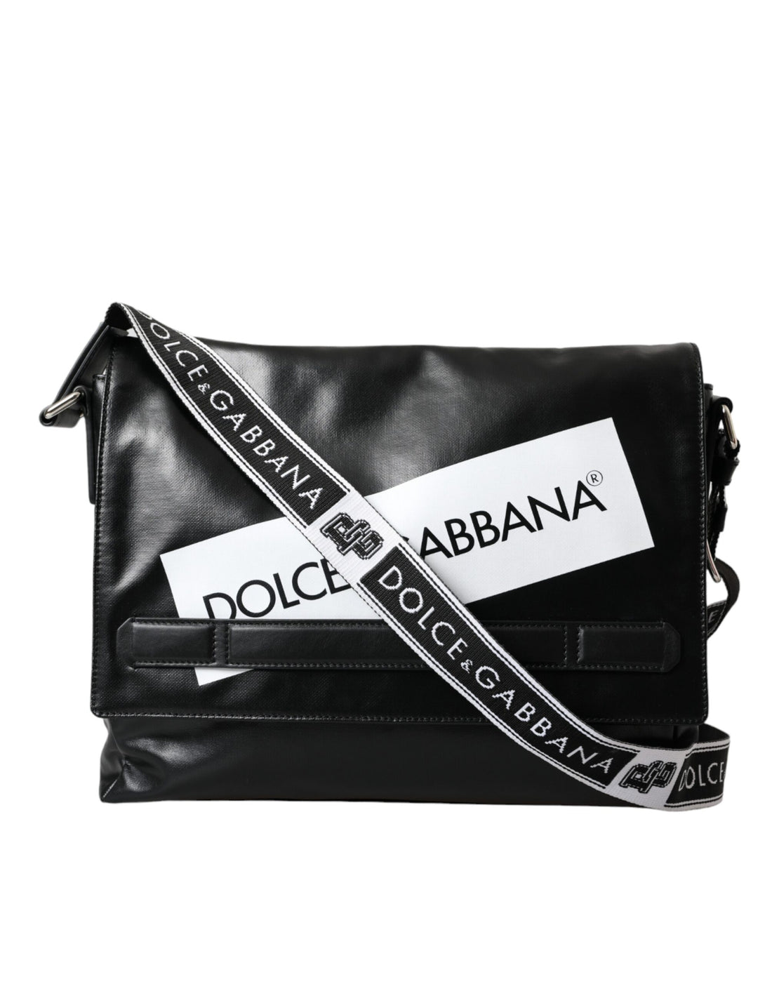 Dolce &amp; Gabbana Dolce &amp; Gabbana Black Calfskin Coated Canvas Logo Panel Messenger Bag/Black and White