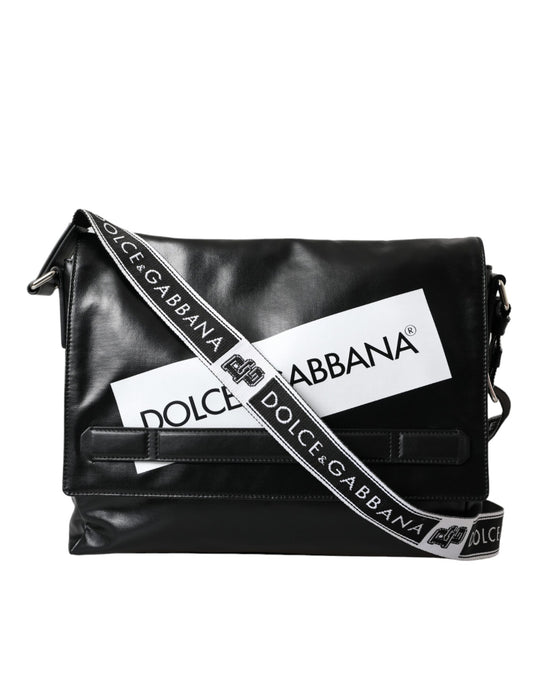 Dolce & Gabbana Dolce & Gabbana Black Calfskin Coated Canvas Logo Panel Messenger Bag/Black and White