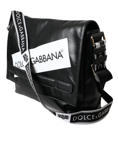 Dolce &amp; Gabbana Dolce &amp; Gabbana Black Calfskin Coated Canvas Logo Panel Messenger Bag/Black and White