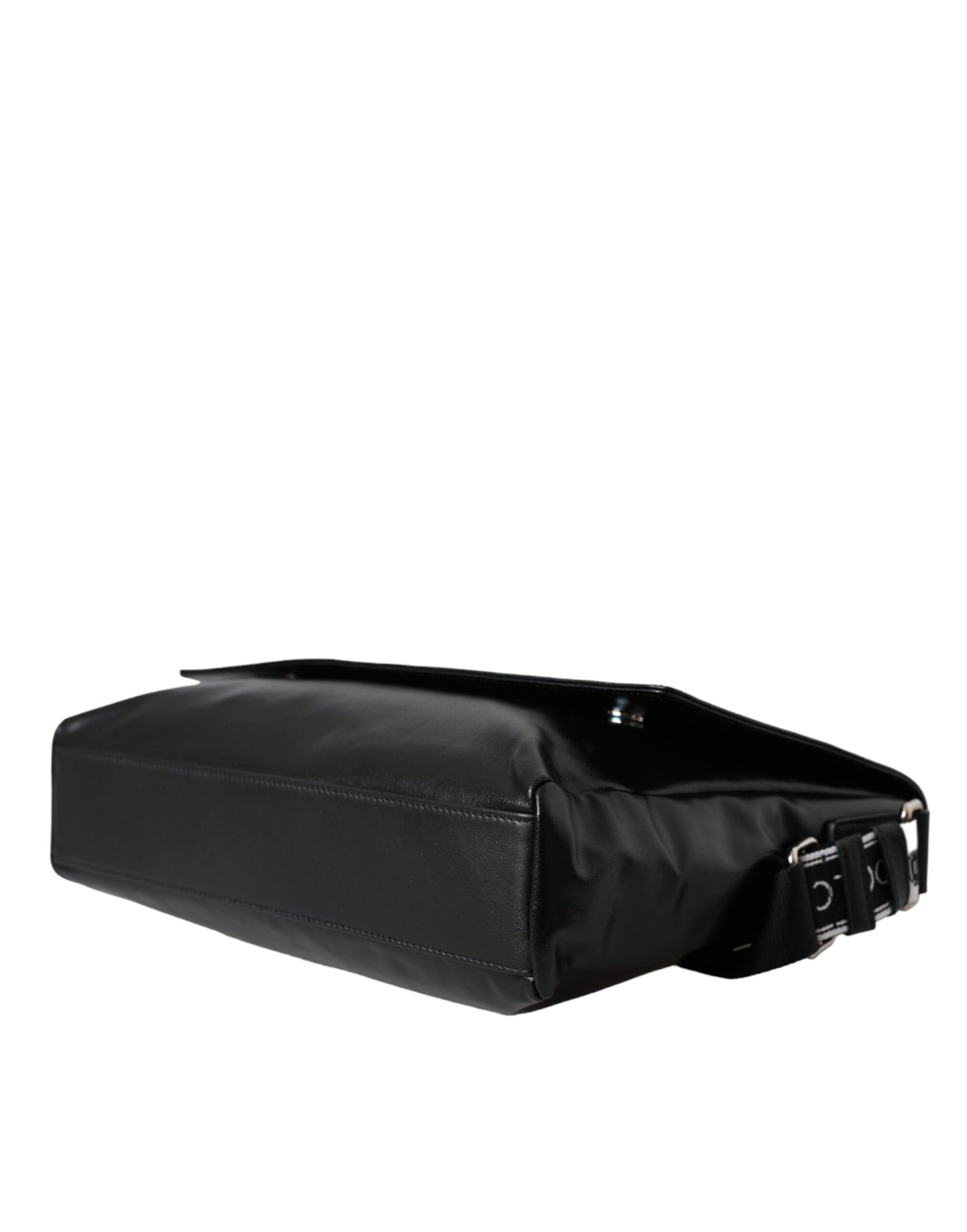 Dolce &amp; Gabbana Dolce &amp; Gabbana Black Calfskin Coated Canvas Logo Panel Messenger Bag/Black and White