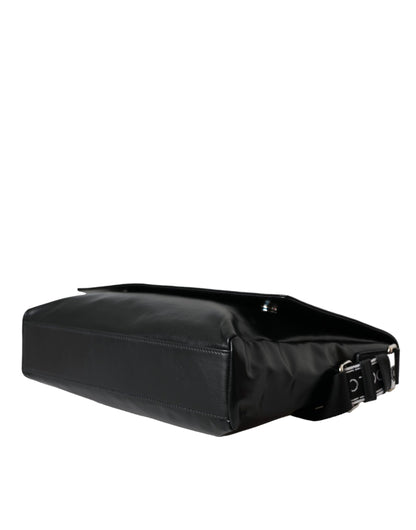 Dolce &amp; Gabbana Dolce &amp; Gabbana Black Calfskin Coated Canvas Logo Panel Messenger Bag/Black and White
