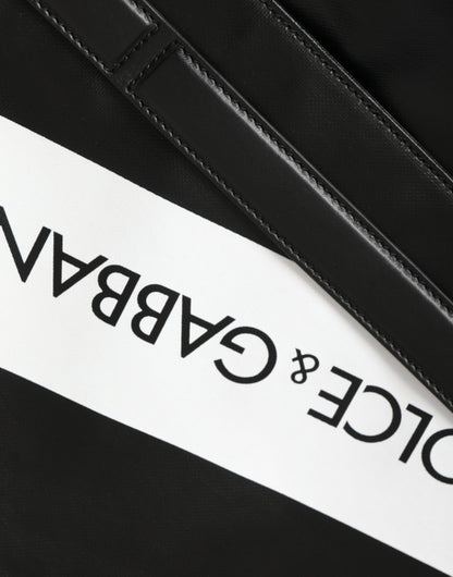 Dolce &amp; Gabbana Dolce &amp; Gabbana Black Calfskin Coated Canvas Logo Panel Messenger Bag/Black and White