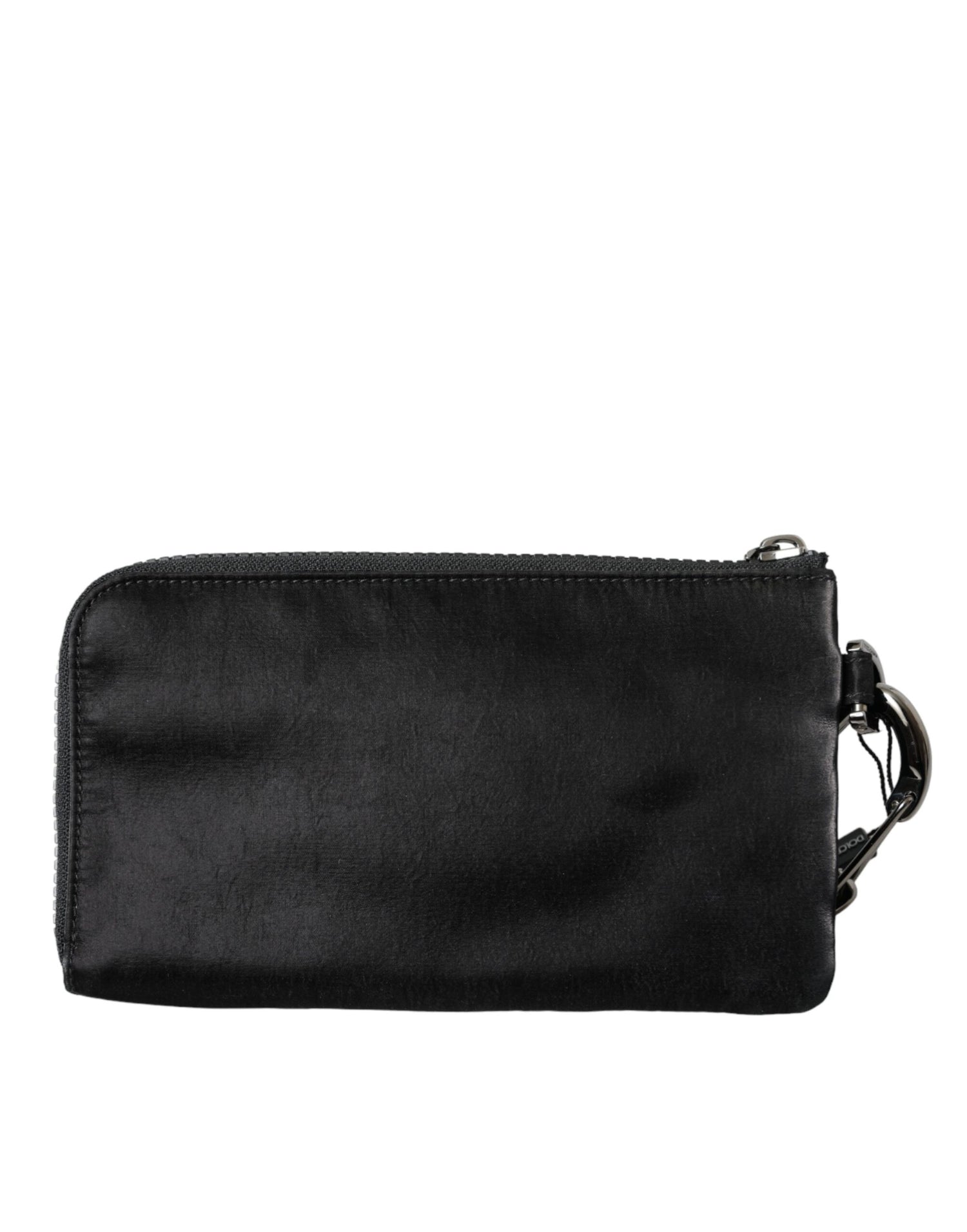 Dolce &amp; Gabbana Dolce &amp; Gabbana Black Nylon Logo Plaque Keyring Pouch Clutch Bag/Black