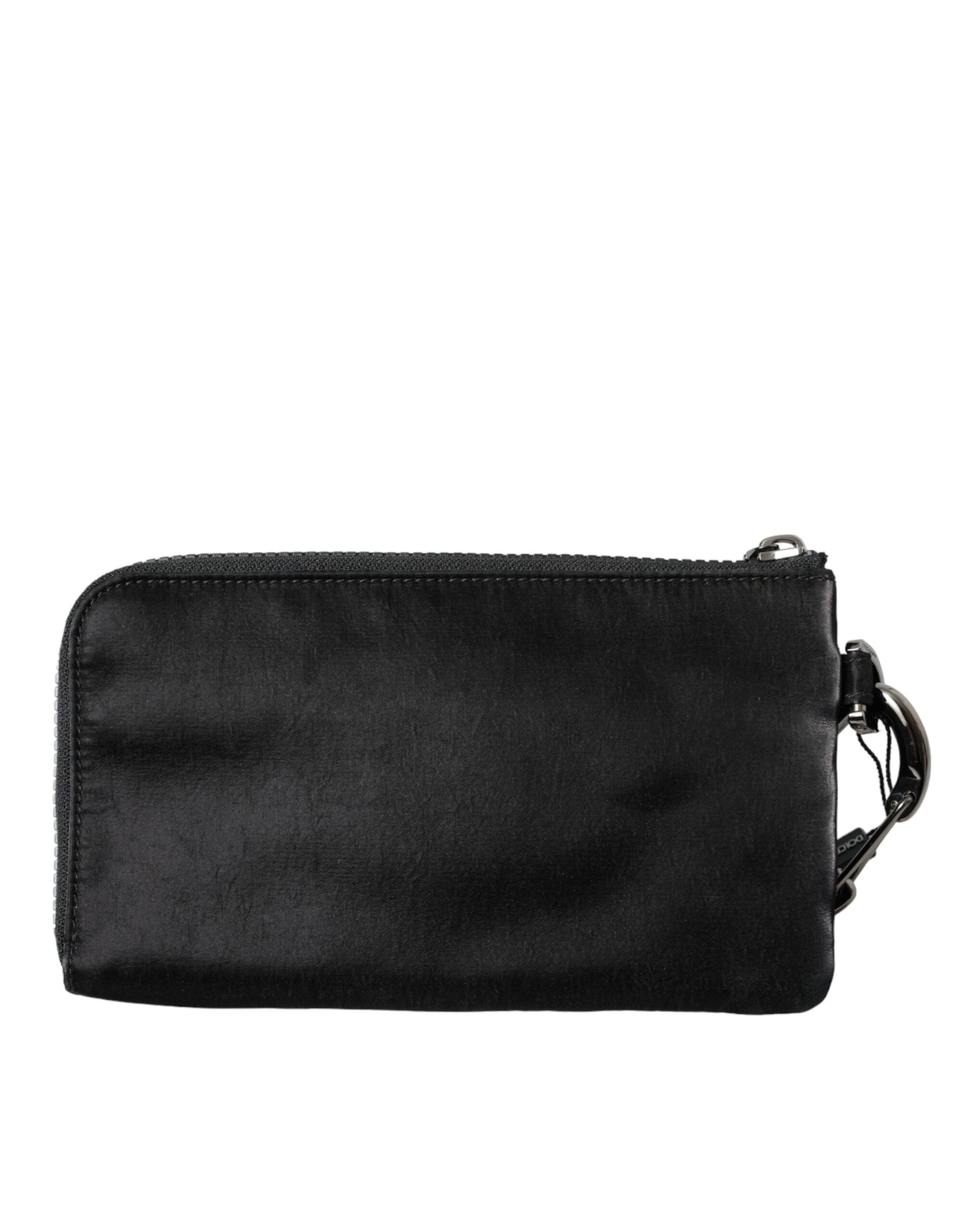 Dolce &amp; Gabbana Dolce &amp; Gabbana Black Nylon Logo Plaque Keyring Pouch Clutch Bag/Black