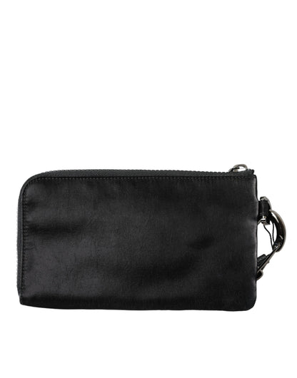 Dolce &amp; Gabbana Dolce &amp; Gabbana Black Nylon Logo Plaque Keyring Pouch Clutch Bag/Black