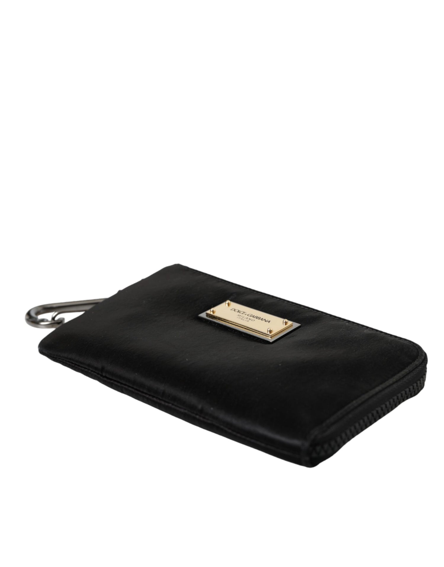 Dolce &amp; Gabbana Dolce &amp; Gabbana Black Nylon Logo Plaque Keyring Pouch Clutch Bag/Black