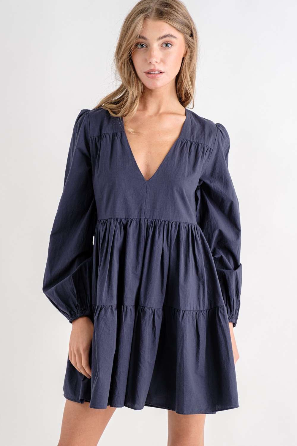 IntheBeginning Navy Long Sleeve Linen Mini / S NWOT