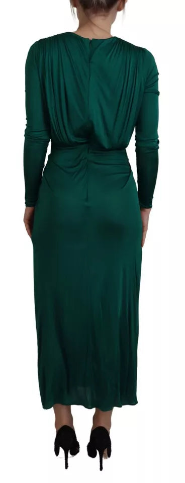 Dolce & Gabbana Dark Green Viscose Long Sleeve Midi Dress/IT36 | XS/Dark Green