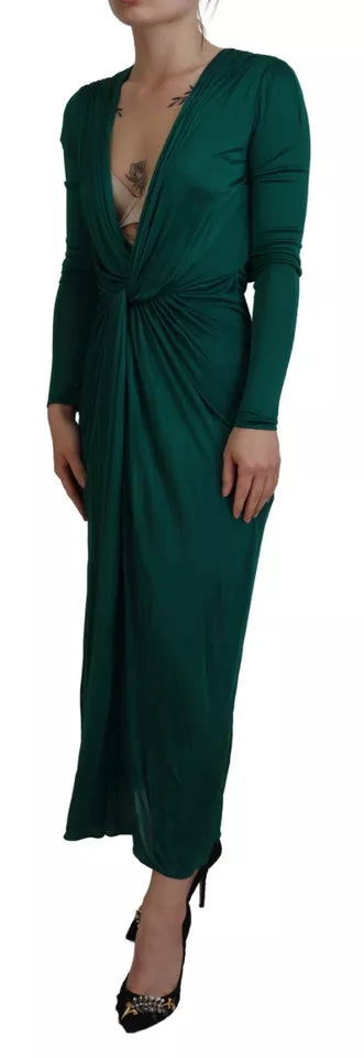 Dolce & Gabbana Dark Green Viscose Long Sleeve Midi Dress/IT36 | XS/Dark Green