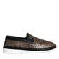 Dolce & Gabbana Brown Black Leather Weaved Men Loafers Shoes/EU39.5/US6.5/Black and Brown