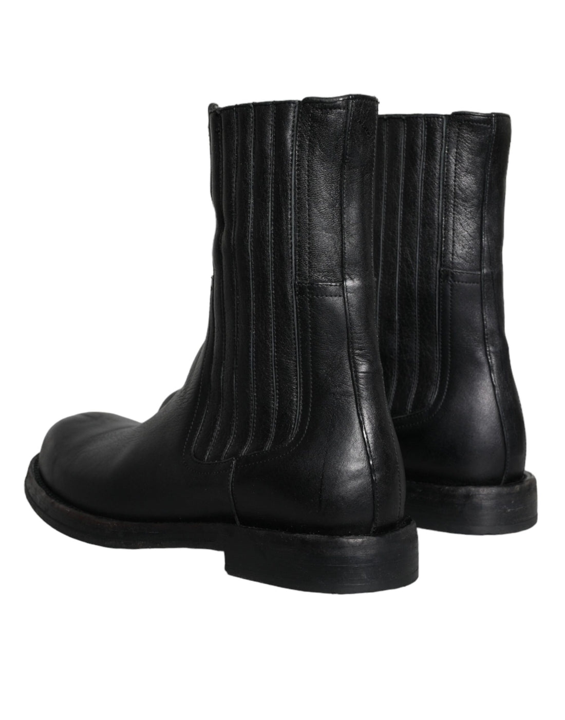 Dolce &amp; Gabbana Dolce &amp; Gabbana Black Horse Leather Mid Calf Boots Men Shoes/EU42/US9/Black
