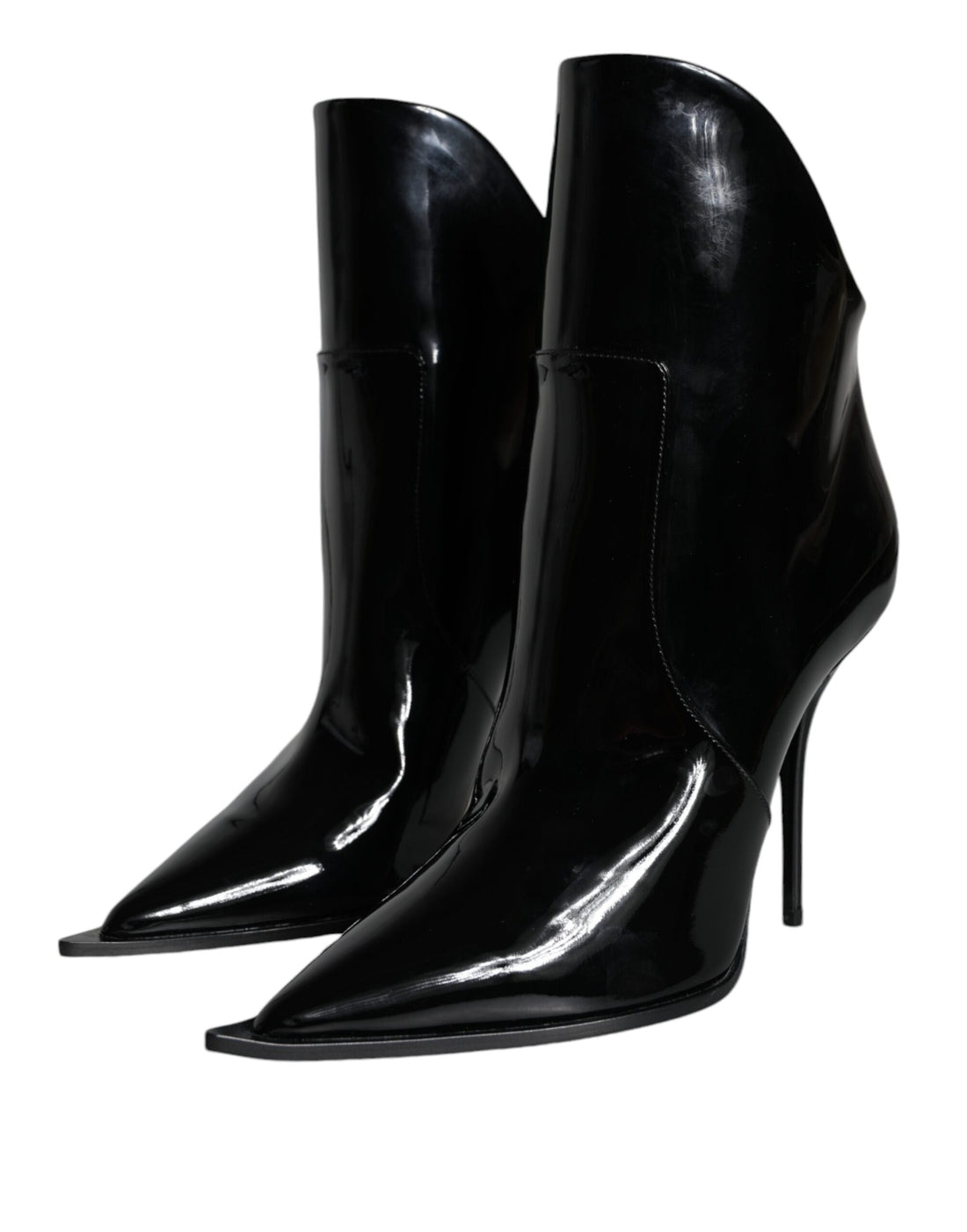 Dolce &amp; Gabbana Black Patent Leather Pointed Ankle Boots Shoes/EU40/US10/Black