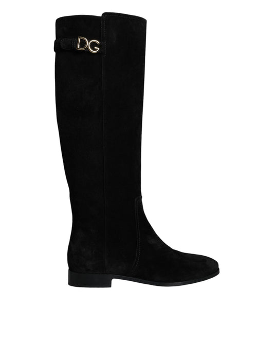 Dolce & Gabbana Dolce & Gabbana Black Suede Leather Knee High Boots Shoes/EU37/US6.5/Black