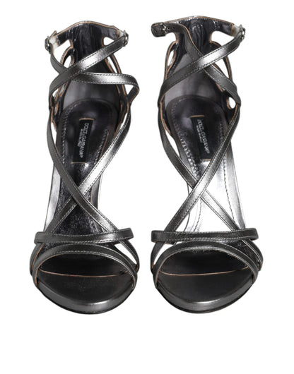 Dolce &amp; Gabbana Dolce &amp; Gabbana Silver Keira Leather Heels Sandals Shoes/EU41/US11/Silver
