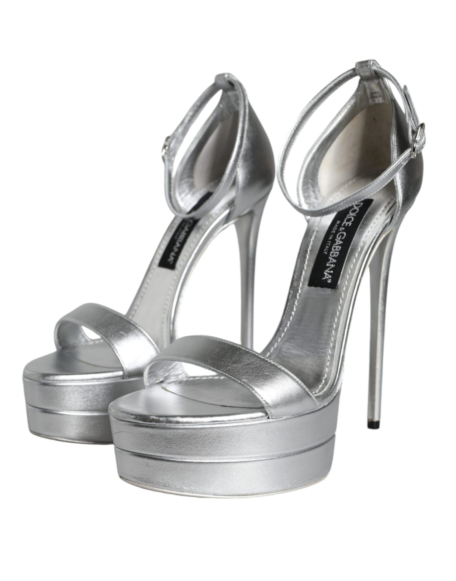 Dolce &amp; Gabbana Silver Leather Platform Keira Sandals Shoes/EU39/US9/Silver