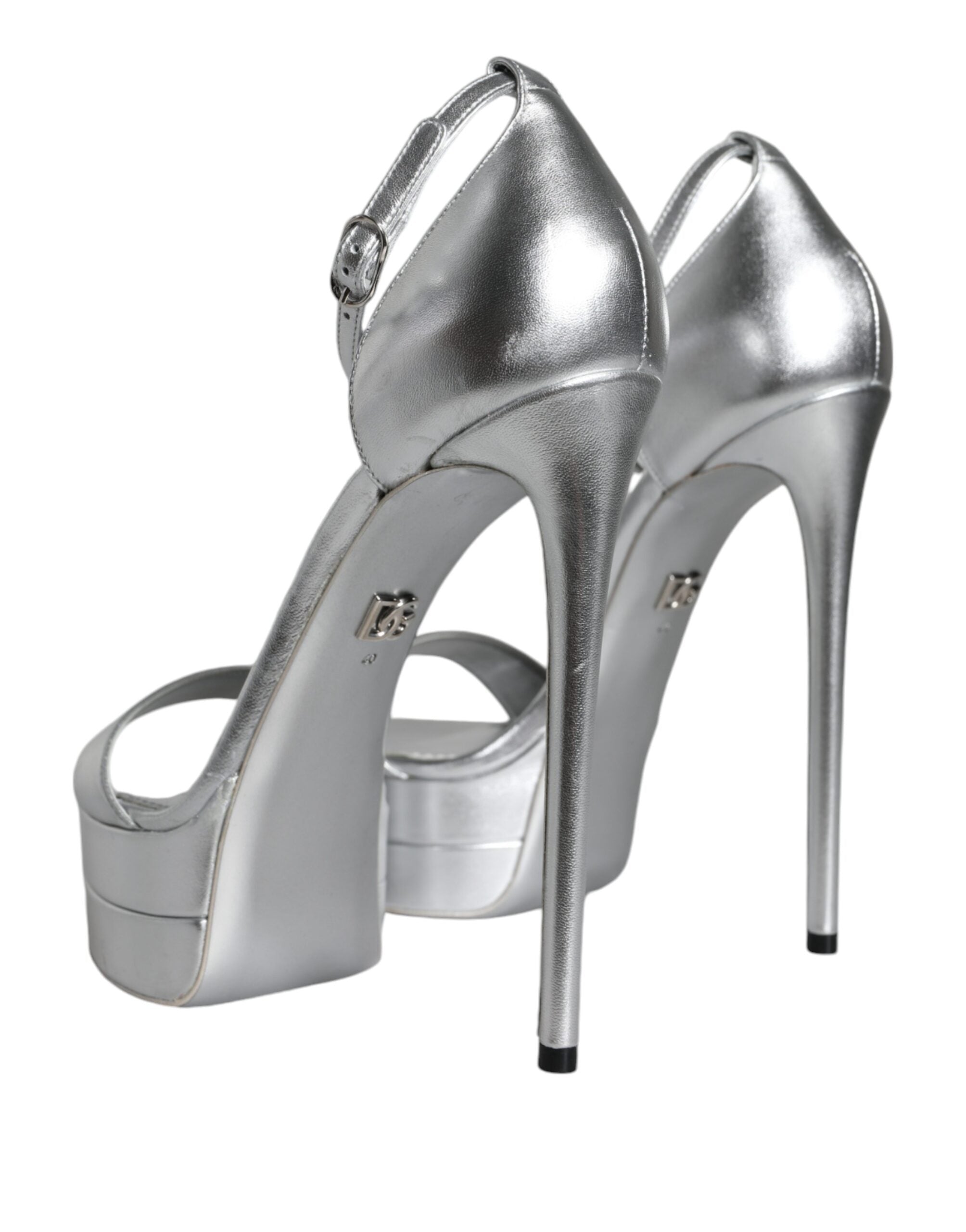 Dolce &amp; Gabbana Silver Leather Platform Keira Sandals Shoes/EU39/US9/Silver