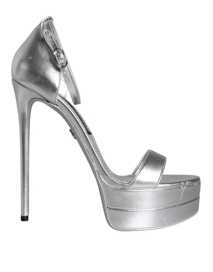 Dolce &amp; Gabbana Silver Leather Platform Keira Sandals Shoes/EU39/US9/Silver