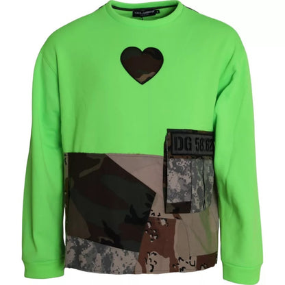 Dolce &amp; Gabbana Dolce &amp; Gabbana Green Patchwork Heart Crew Neck Pullover Sweater/IT44 | XS/Green