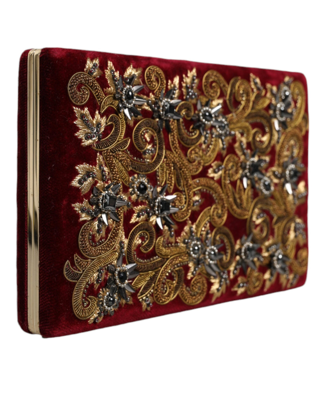 Dolce &amp; Gabbana Dolce &amp; Gabbana Red Velvet Gold Frame Clutch Evening Party Purse Bag/Red