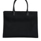 Versace Black Top Handle Canvas Leather Logo Shopping Tote Bag/Black