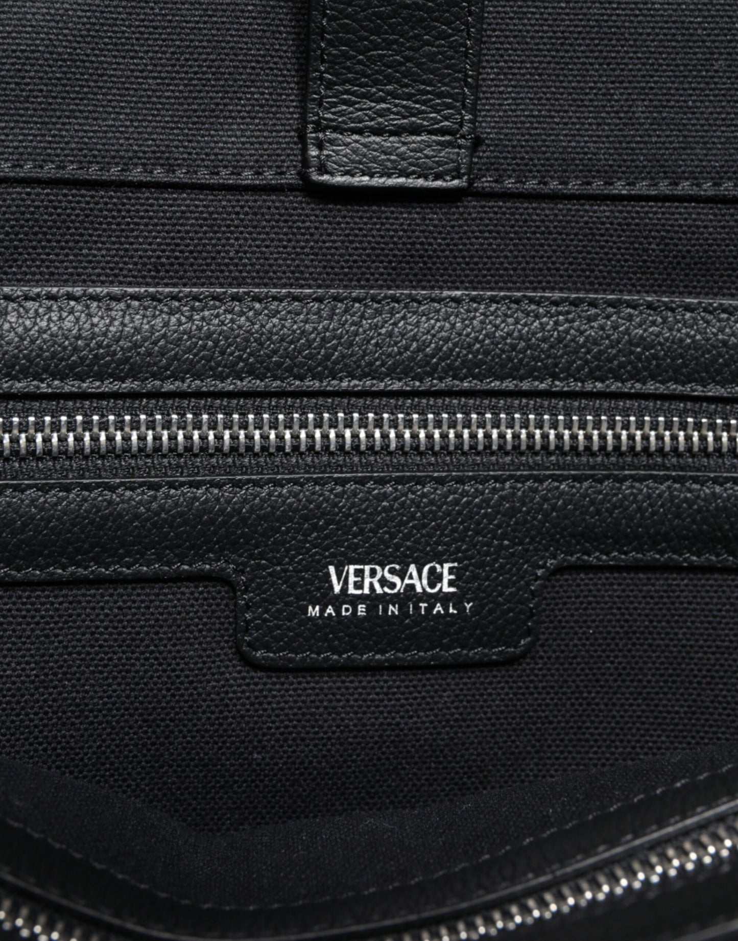 Versace Black Top Handle Canvas Leather Logo Shopping Tote Bag/Black