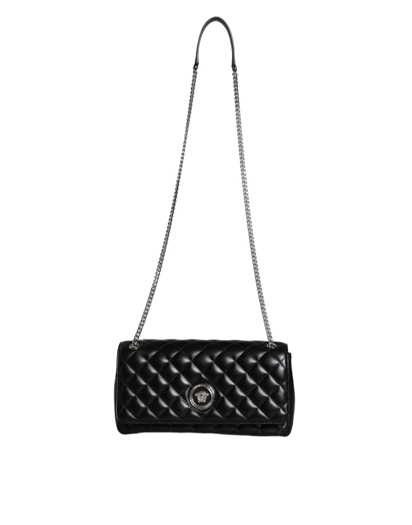 Versace Versace Black Quilted Lambskin Leather Crossbody Shoulder Bag/Black