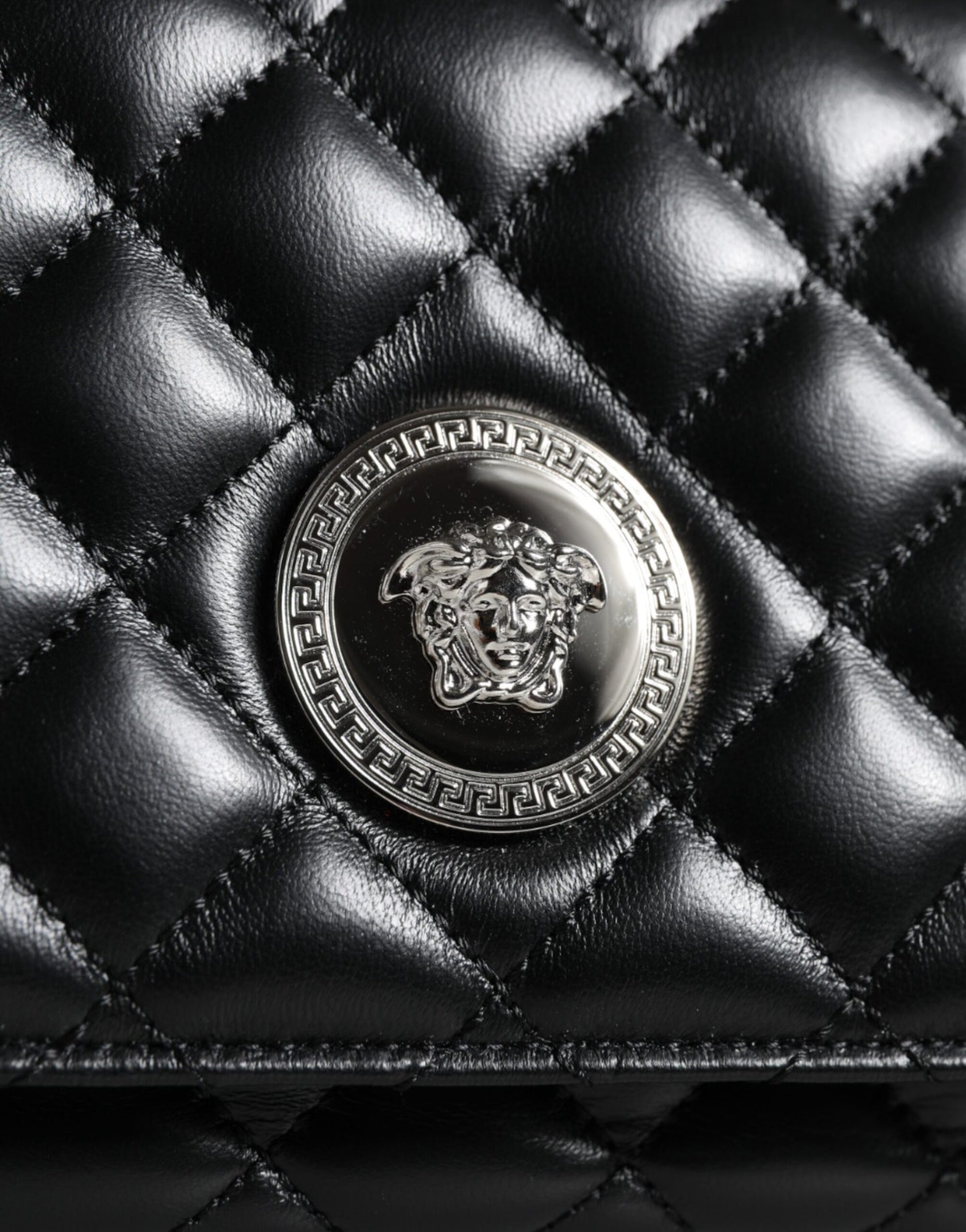 Versace Versace Black Quilted Lambskin Leather Crossbody Shoulder Bag/Black