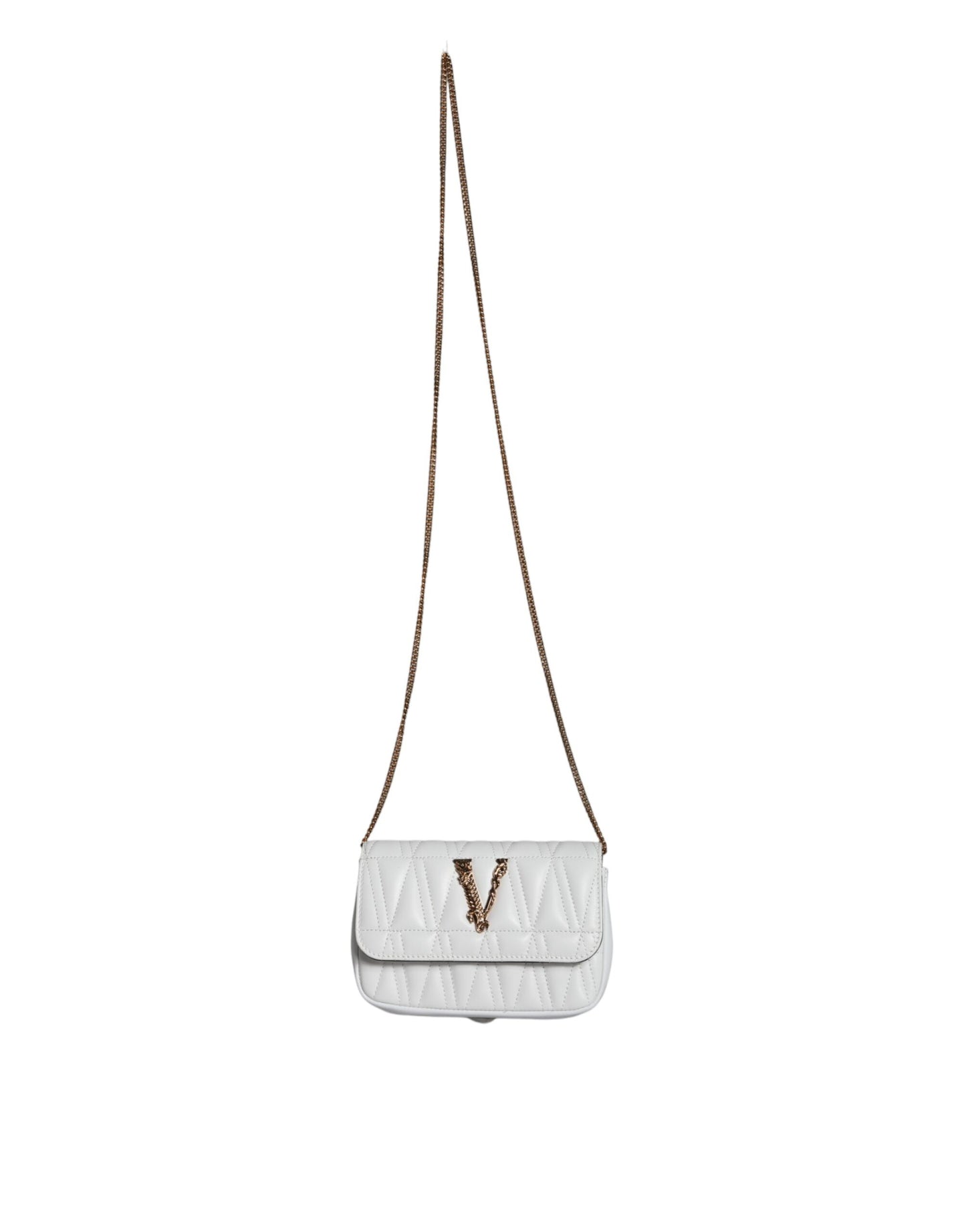 Versace Versace White Quilted Nappa Leather Crossbody Shoulder Bag/White