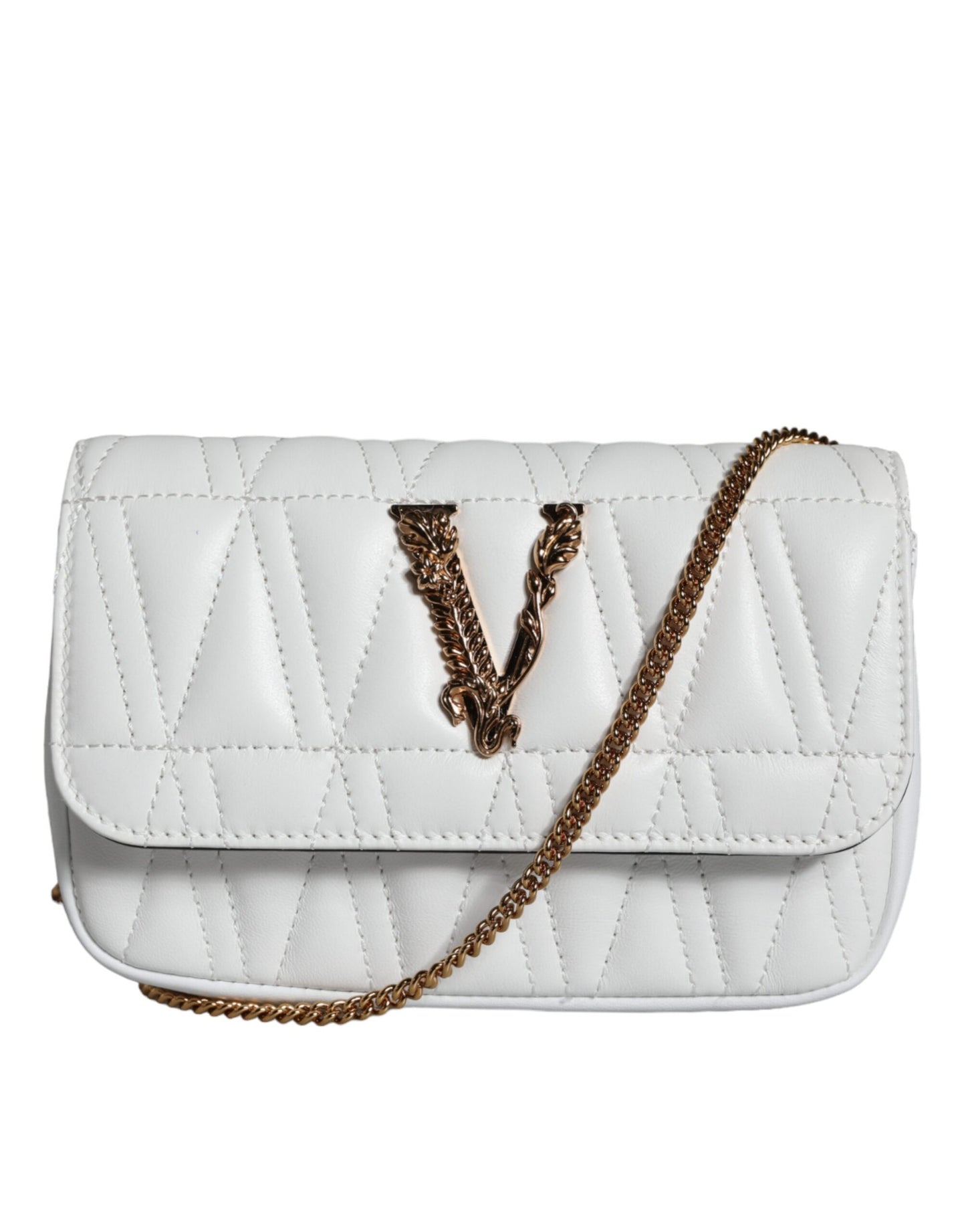 Versace Versace White Quilted Nappa Leather Crossbody Shoulder Bag/White