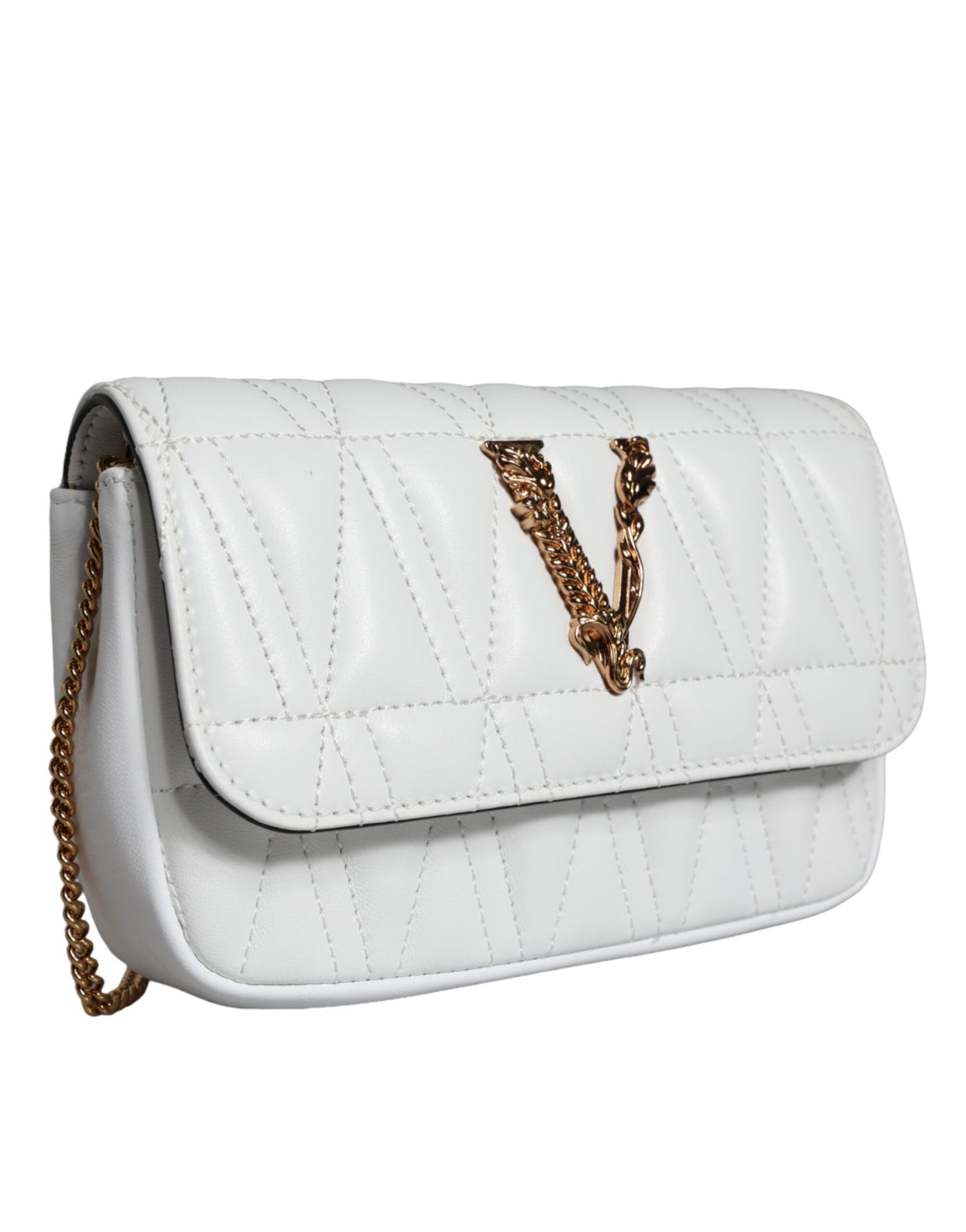 Versace Versace White Quilted Nappa Leather Crossbody Shoulder Bag/White