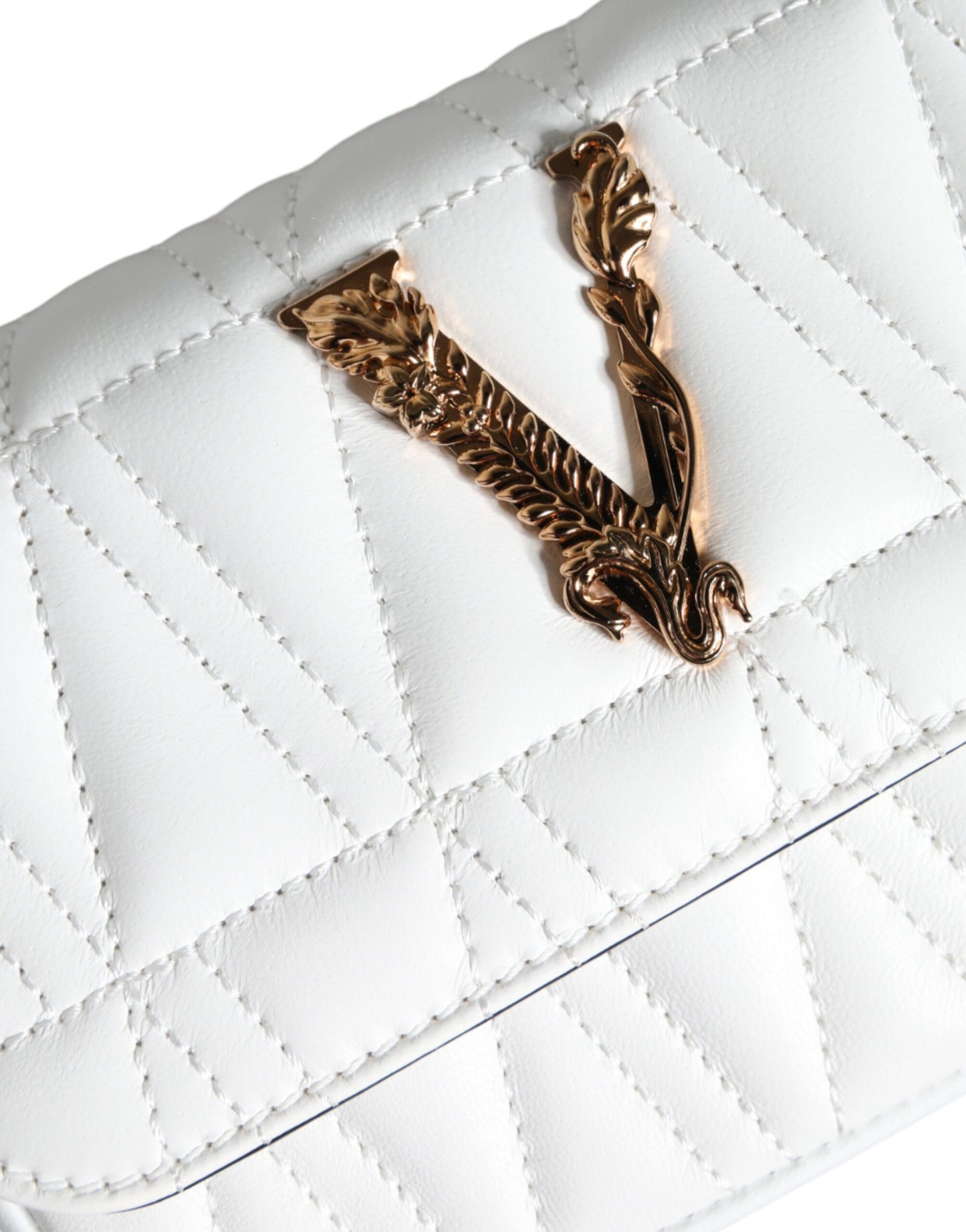 Versace Versace White Quilted Nappa Leather Crossbody Shoulder Bag/White