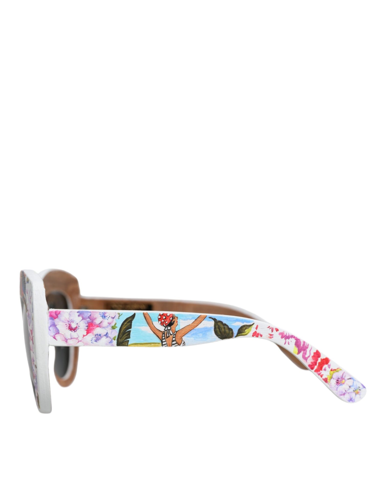 Dolce &amp; Gabbana Dolce &amp; Gabbana Multicolor Wood Crystal Brass Frame Floral Hand Paint Sunglasses/Multicolor