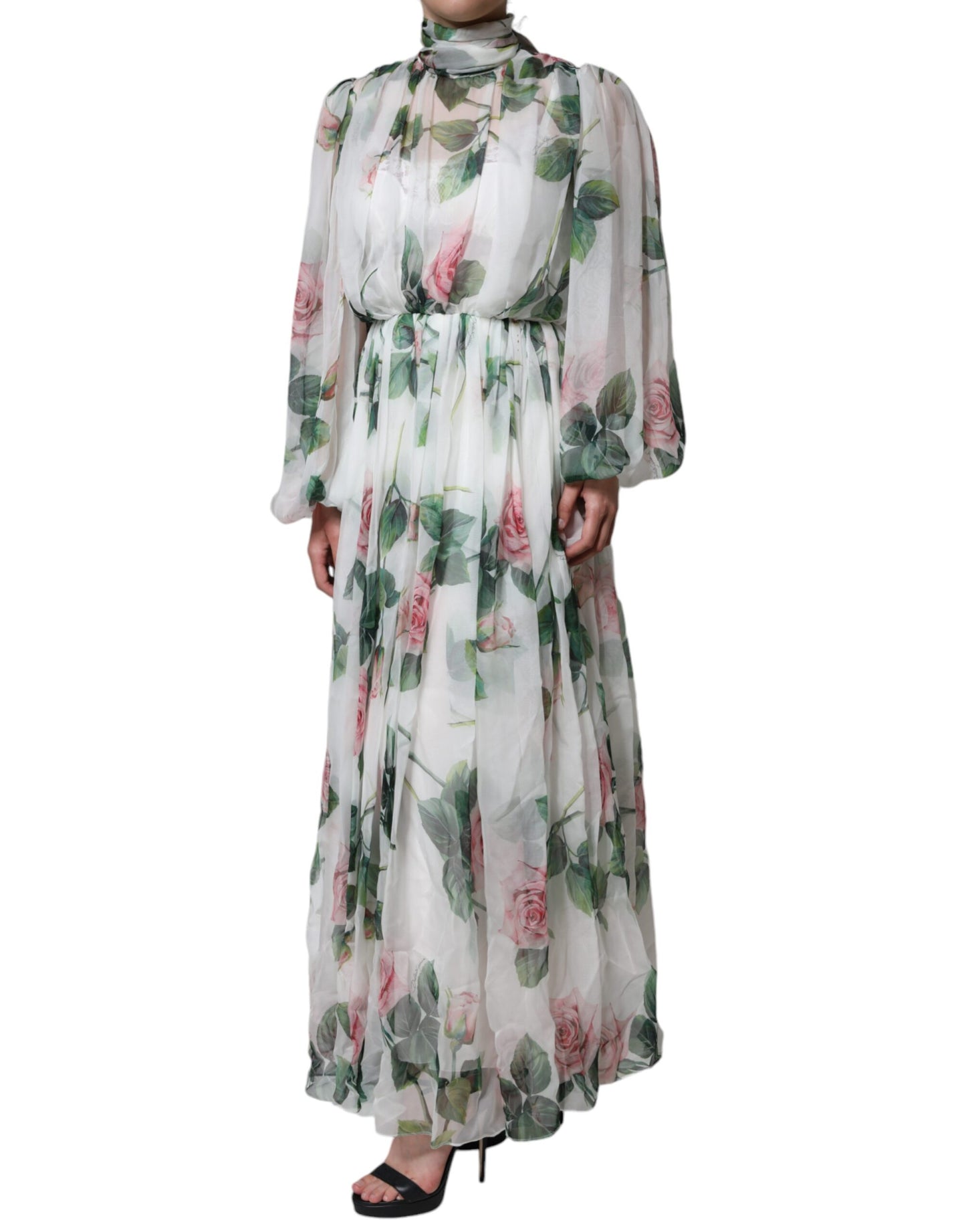 Dolce & Gabbana Dolce & Gabbana White Silk Floral Print Long Maxi Dress/IT42|M/White