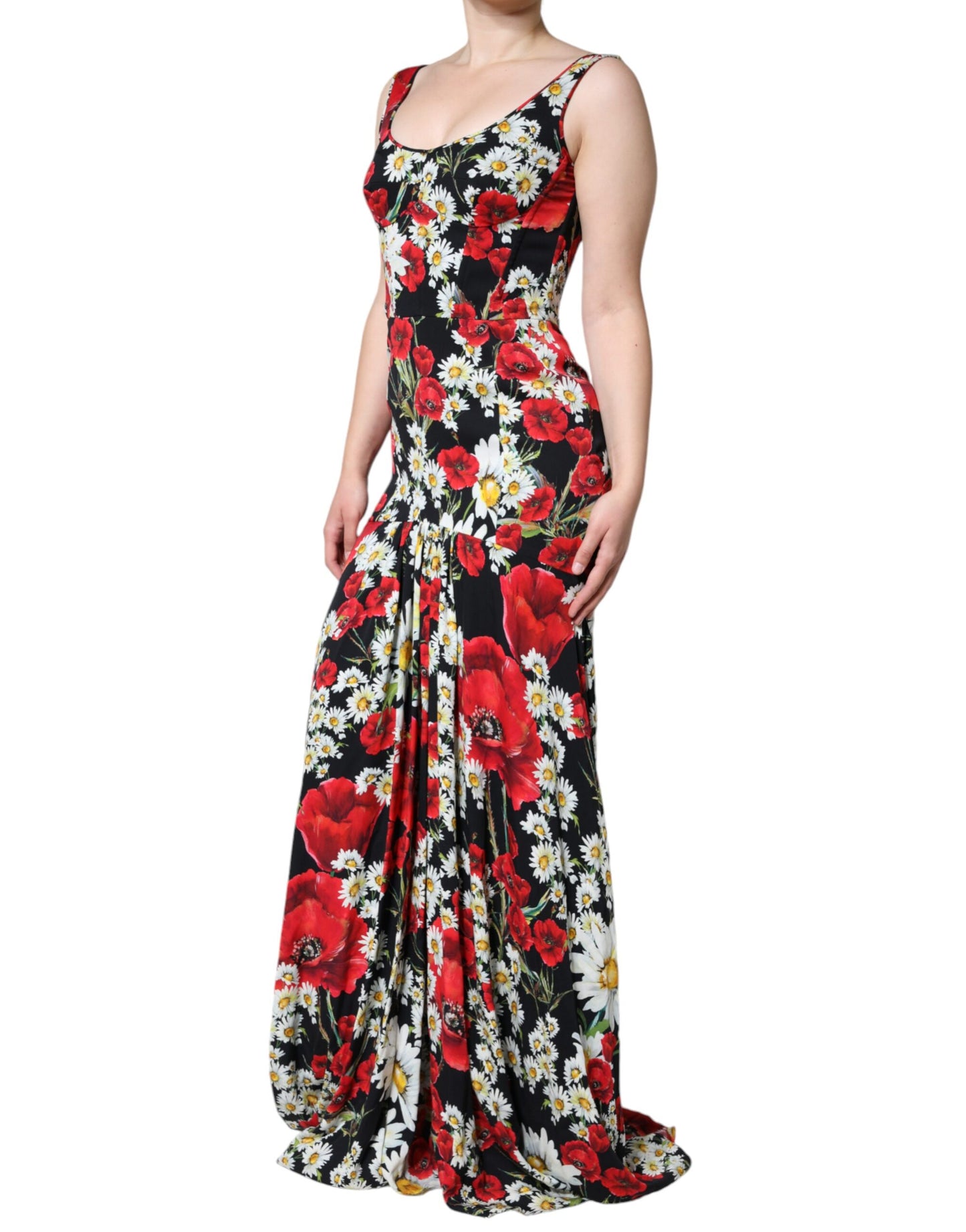 Dolce & Gabbana Black Floral Silk Sleeveless Long Gown Dress/IT42|M/Black