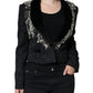 Dolce & Gabbana Black Jacquard Crystal Floral Jacket Blazer/IT44 | L/Black