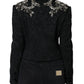 Dolce & Gabbana Black Jacquard Crystal Floral Jacket Blazer/IT44 | L/Black