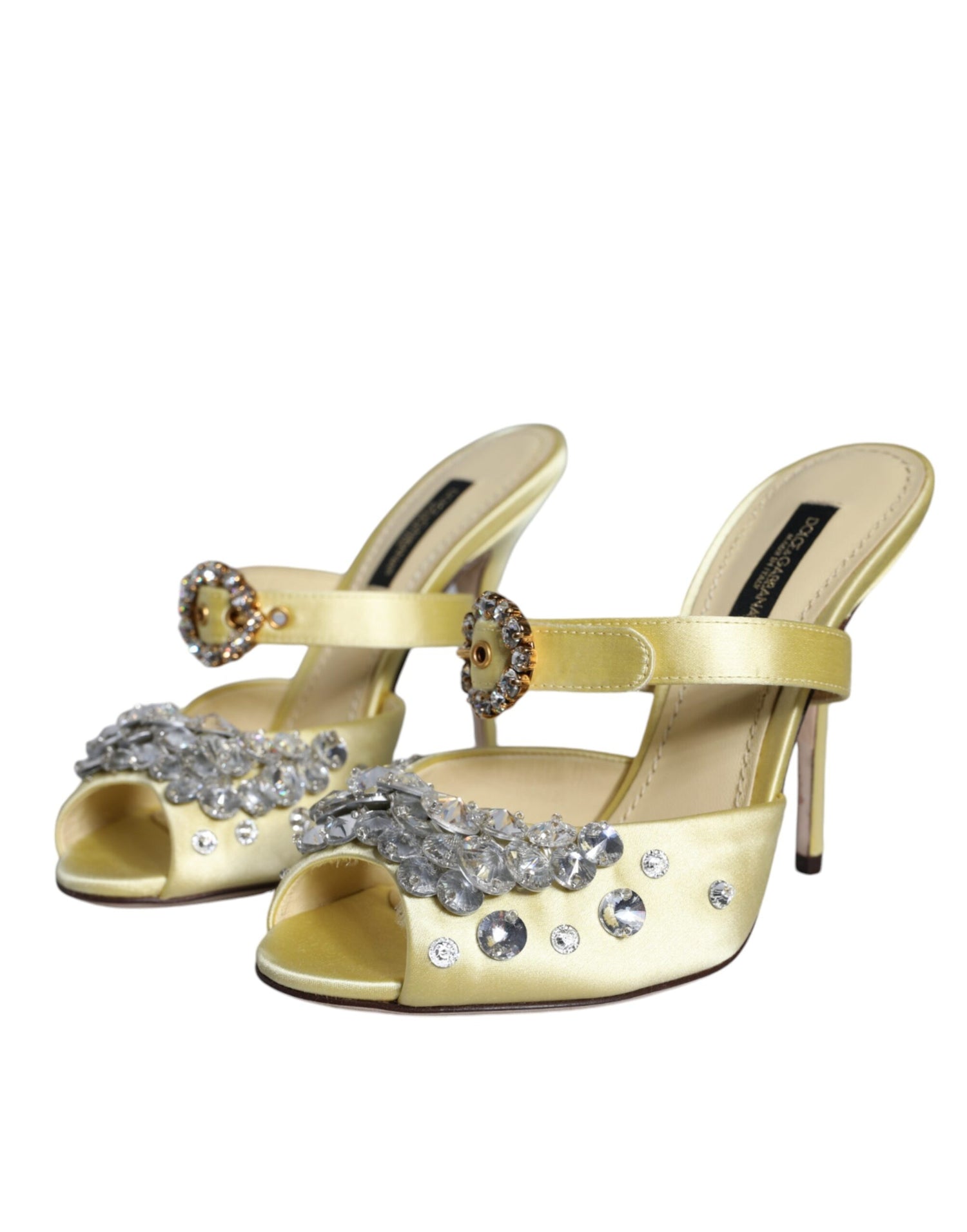 Dolce &amp; Gabbana Yellow Mary Janes Satin Crystal Sandals Shoes/EU35/US5/Yellow