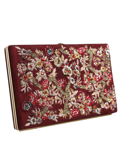 Dolce &amp; Gabbana Bordeaux Velvet Gold Frame Clutch Evening Bag/Bordeaux