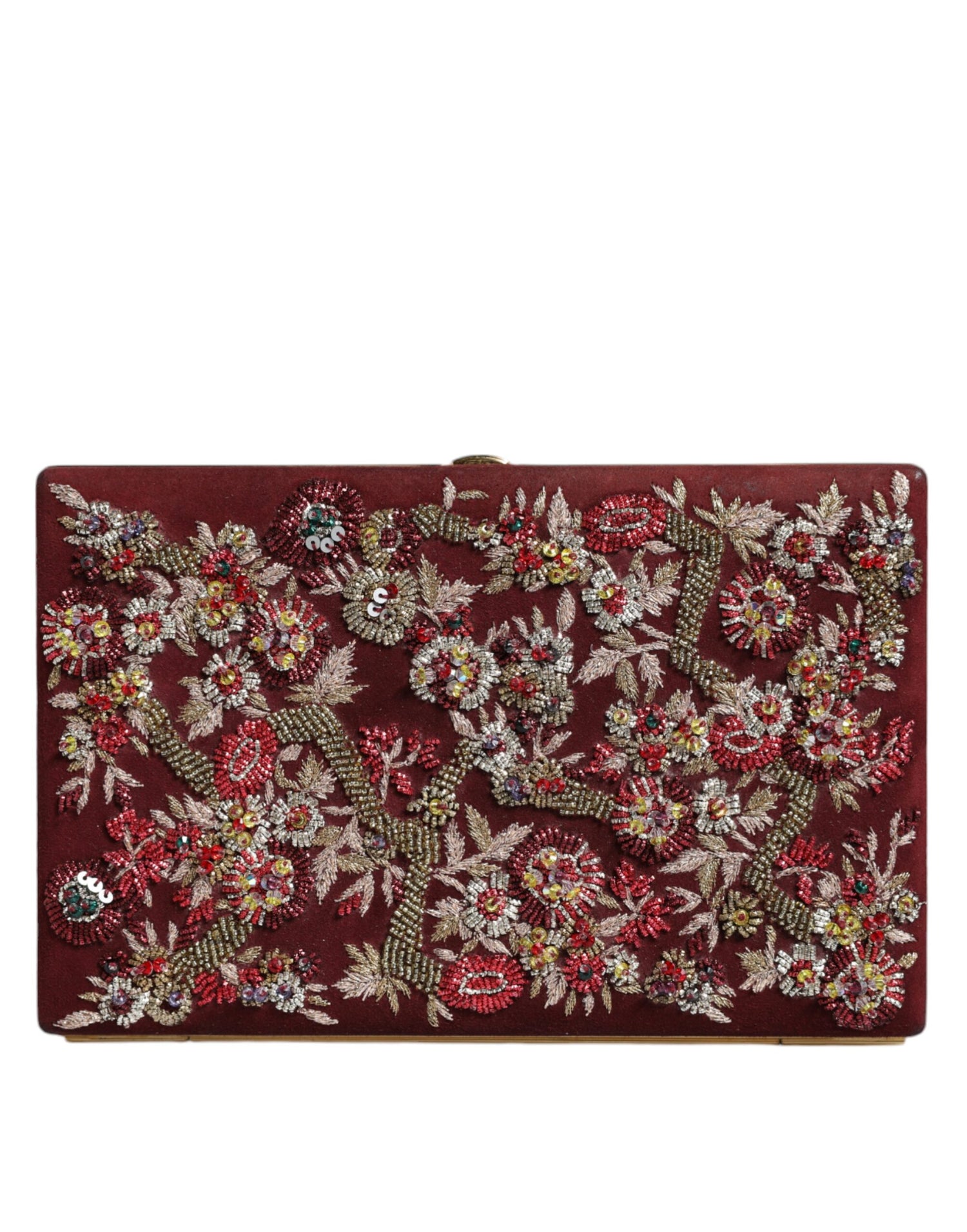 Dolce &amp; Gabbana Bordeaux Velvet Gold Frame Clutch Evening Bag/Bordeaux