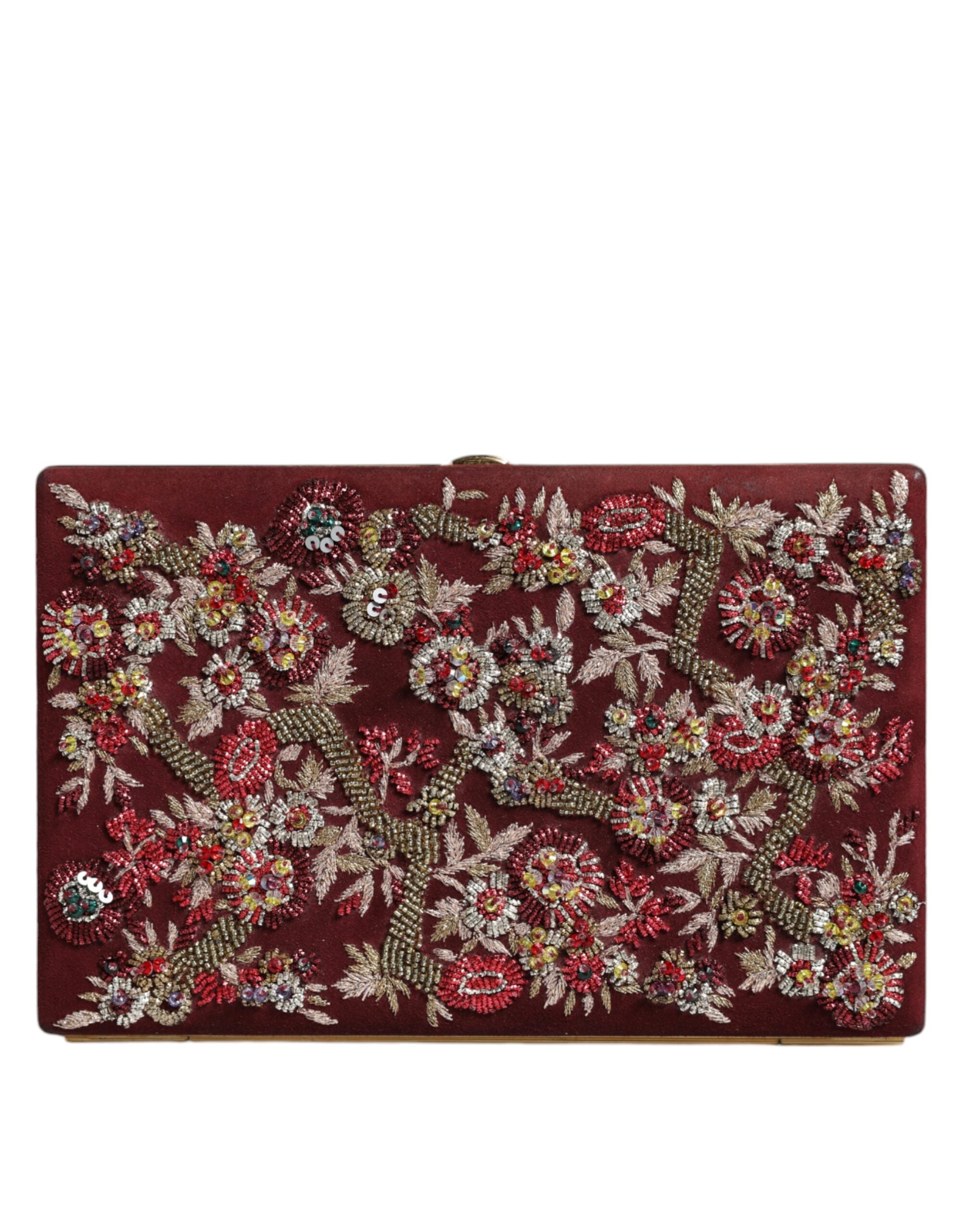 Dolce &amp; Gabbana Bordeaux Velvet Gold Frame Clutch Evening Bag/Bordeaux