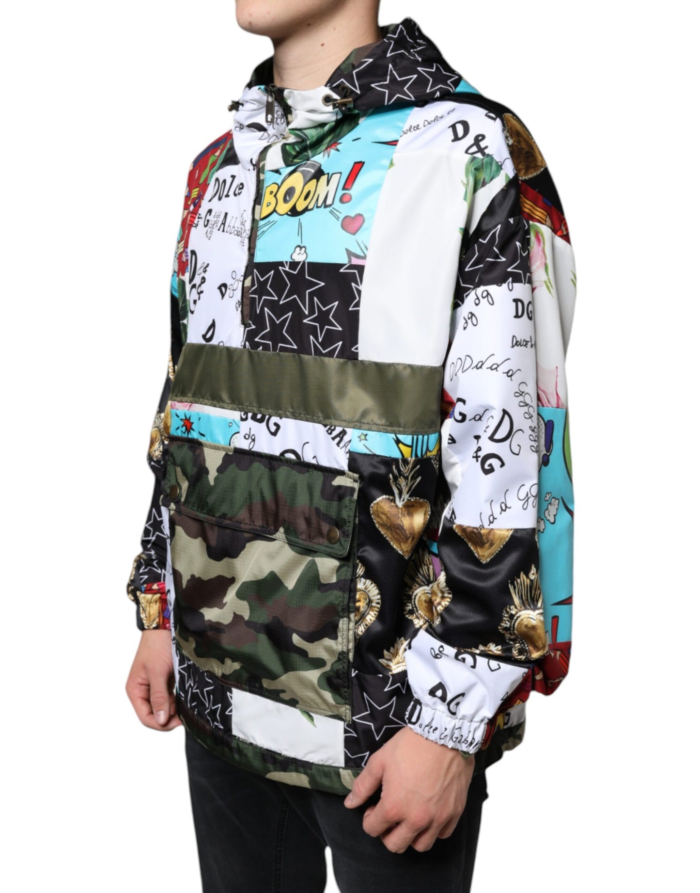 Dolce & Gabbana Multicolor Patchwork Cotton Hooded Jacket/IT54 | XL/Multicolor