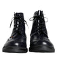 Made in Italy Black Leather Lace Up Mid Calf Boots Shoes/EU43/US10/Black