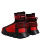 Dolce & Gabbana Red Black Fabric High Top Sorrento Sneakers Shoes/EU40/US7/Black and Red