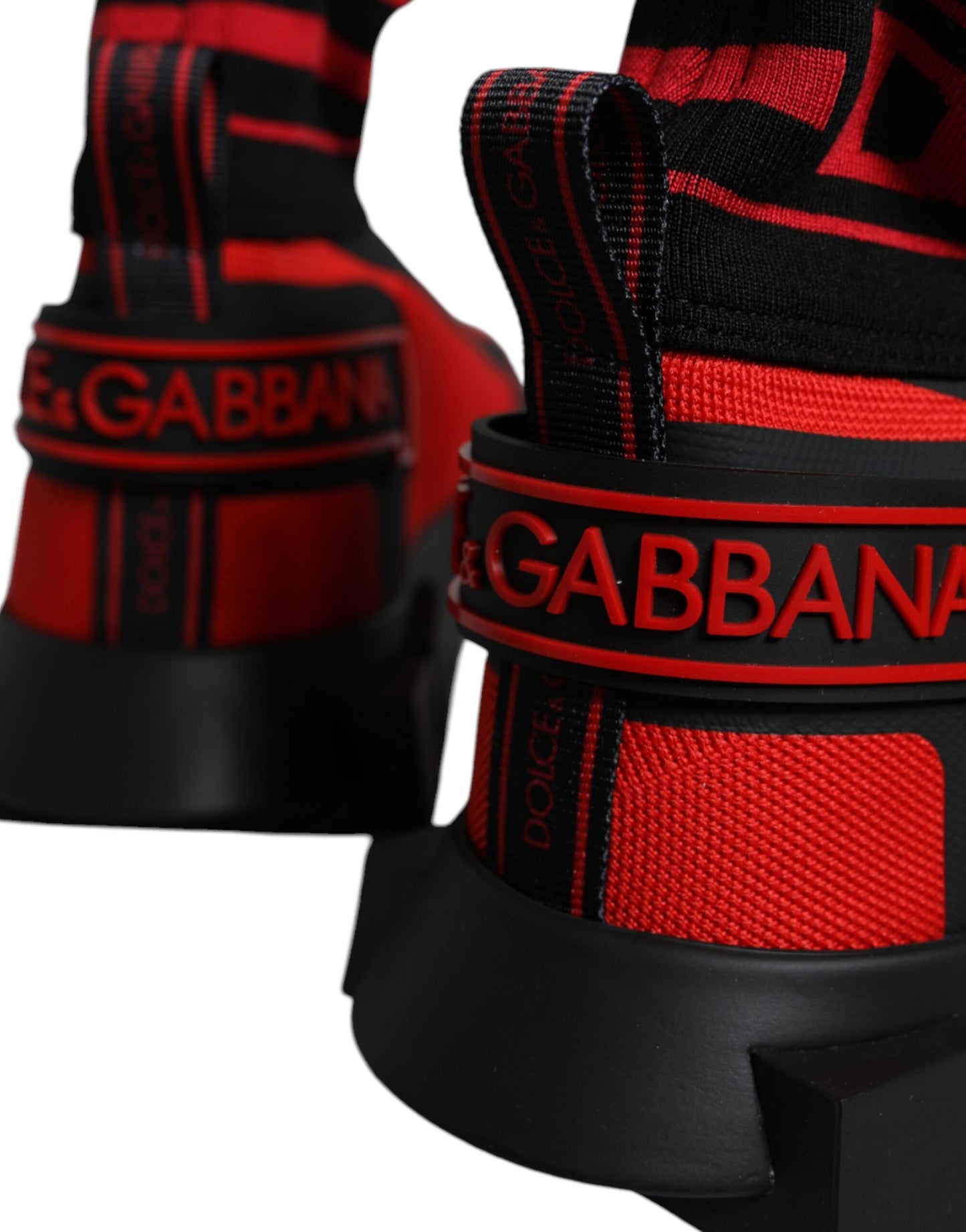 Dolce & Gabbana Red Black Fabric High Top Sorrento Sneakers Shoes/EU40/US7/Black and Red