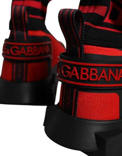 Dolce &amp; Gabbana Red Black Fabric High Top Sorrento Sneakers Shoes/EU40/US7/Black and Red